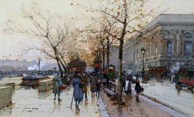 Near the Louvre, Paris by Eugene Galien Laloue